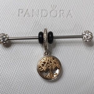 Pandora Silver 14k Clear CZ Family Roots Dangle Charm/Pendant